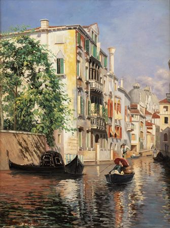 A Venetian side canal with gondola