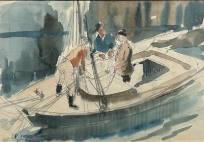 Untitled (Men with Boat) by Percy Ivor Hunt - Auction record, sale price, and art valuation. Compare with similar artists and explore comparable artworks.