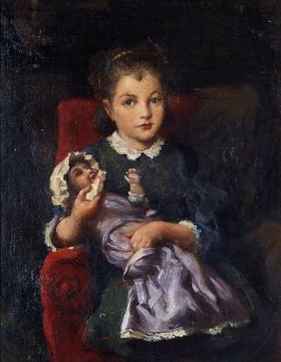 Sitzendes Mädchen mit Puppe