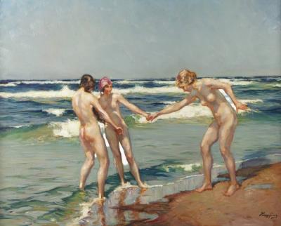 Badende Mädchen am Meer