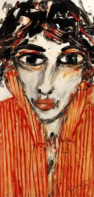 Woman with red striped blouse
