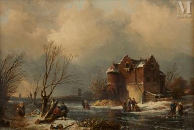 Flemish landscape with skaters