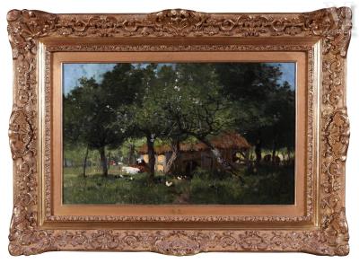 Cottage with cows and chickens