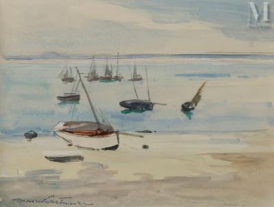 Boat at anchor, low tide at Cancale