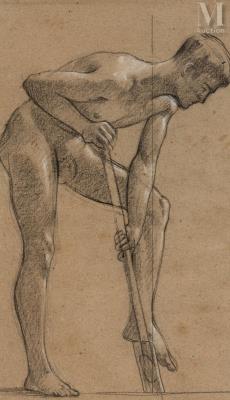 Study of a young man holding a spade for 'L'éducation', decoration for the marriage hall of the Courbevoie town hall, circa 1885-1889