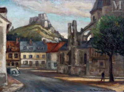Les Andelys, view of Château Gaillard and Saint-Sauveur church in Petit-Andely