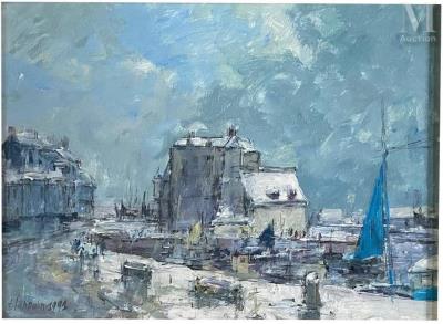 Old port of Honfleur under the snow