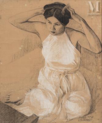Woman combing her hair