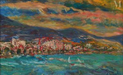 View of a village by the sea