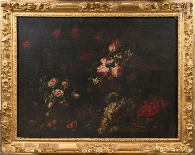 Flowers, Cherries and Grapes in a Landscape