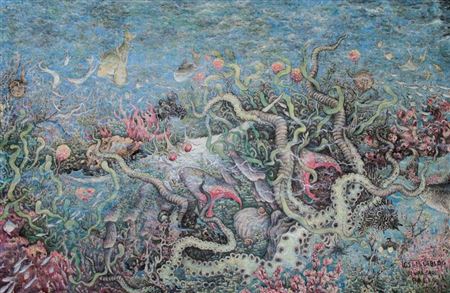 Underwater Life (Kehidupan Bawah Laut) by I Gusti Made Deblog - Auction record, sale price, and art valuation. Compare with similar artists and explore comparable artworks.