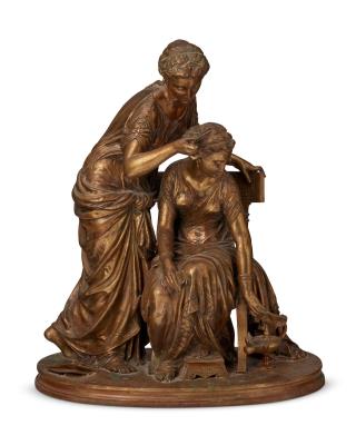 A French figural group of Two Vestals Burning Love Letters
