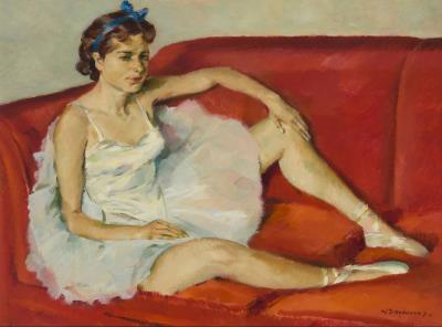 Ballerina on a red sofa (Dutch: Danseres op ronde divan)