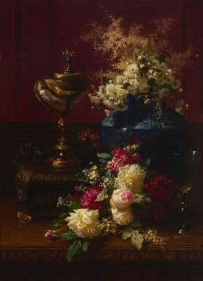 Floral still life with shell goblet