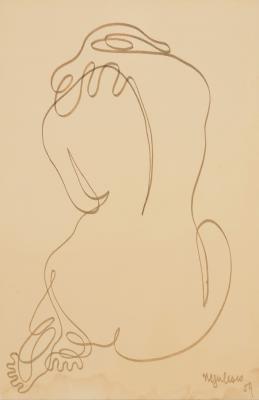 Seated nude figure seen from behind, 1959