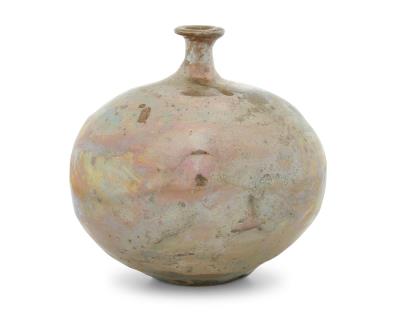 A metallic glazed earthenware weed pot