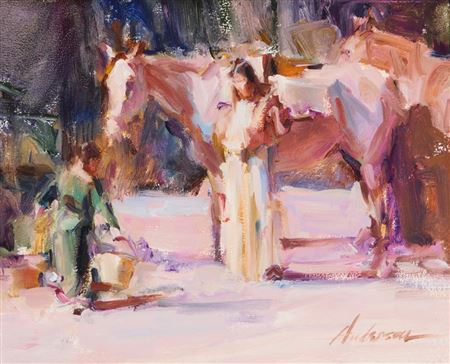 Native figures and horses