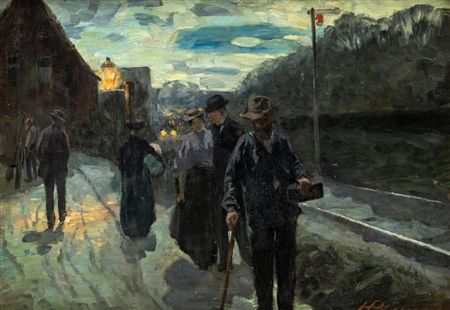 Suburban railway station at moonlight