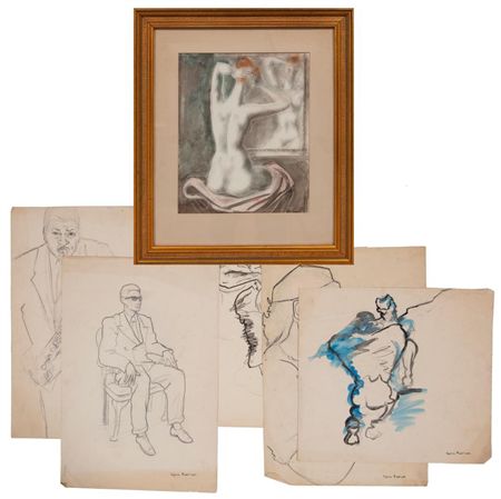 Group of Five Portraits; Seated Nude at Mirror