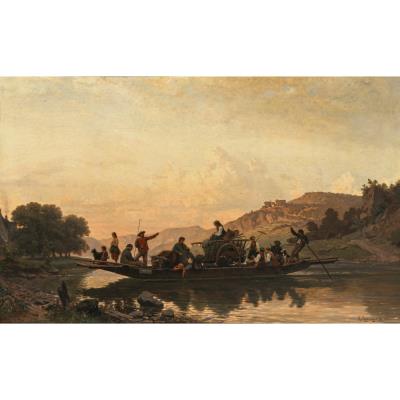 Ferry on the Moselle by Charles Carl Schlesinger - Auction record, sale price, and art valuation. Compare with similar artists and explore comparable artworks.