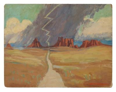 Tornado on the Road to Gallup, New Mexico by Dorothy Wyman - Auction record, sale price, and art valuation. Compare with similar artists and explore comparable artworks.