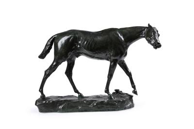 Horse walking, head turned