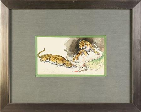 Two Leopards Devouring an Antelope