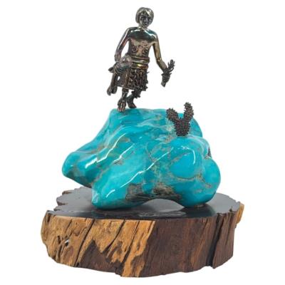 Sterling Silver & Turquoise Kachina Sculpture on Wood Base