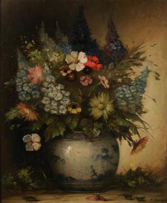 Flower Still Life in Asian Vase
