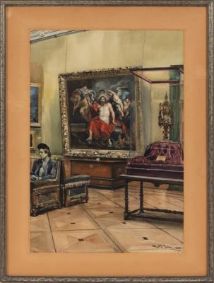 Interior Scene with the Monstrance of Belém by Alberto De Sousa - Auction record, sale price, and art valuation. Compare with similar artists and explore comparable artworks.