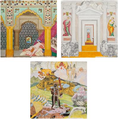 #7 Inside the Amber Palace (or the Pasha Peeks); #15 Big Boys: Palladio, Veronese, Picasso et. al.; and #27 Last Laconic Lament, from the Patterns of Desire: Pornament is Crime series (3)