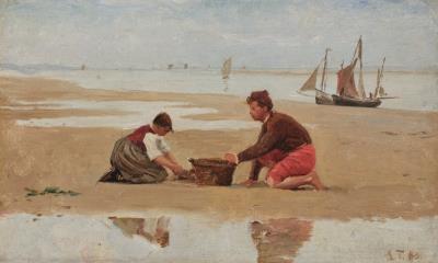 Preparatory study for "Digging for Worms on the Beach" from 1880, Cayeux-sur-Mer (Forarbejde til “Ormegravere på stranden”)