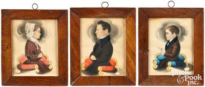 Set of three miniature watercolor profile portraits of Mr. and Mrs. Hutchinson and son George (Greenfield, Massachusetts)