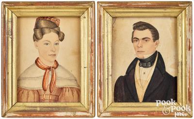 Pair of miniature watercolor portraits