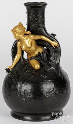 Vase with nymph picking an iris