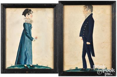 Pair of watercolor profile portraits of William (1785-1852) and Elizabeth (1795-1872) Ault of Annville, Lebanon County, Pennsylvania