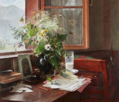 Interior with a Bunch of Wildflowers, Tyrol (Interiør med en markbuket, Tyrol)