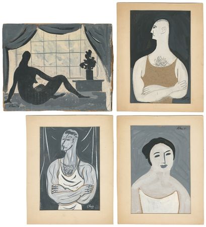 Group of Four Modernist Figurative Works
