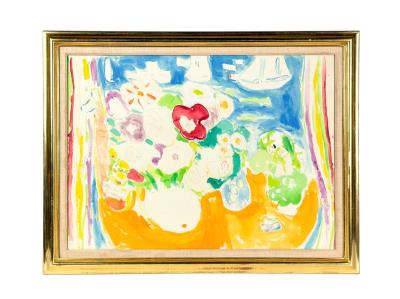 Still life with flowers on table in front of window