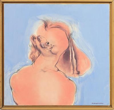 Surreal Figuration on Blue Background