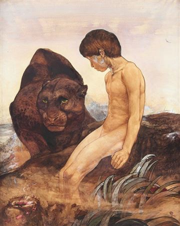 Mowgli and Bagheera by Edward Julius Detmold - Auction record, sale price, and art valuation. Compare with similar artists and explore comparable artworks.