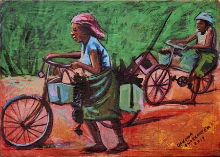 Women returning from the farm by Ufuoma Onobrakpeya - Auction record, sale price, and art valuation. Compare with similar artists and explore comparable artworks.
