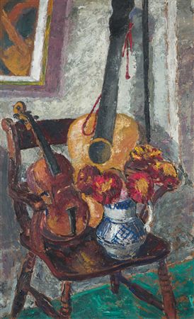 Still life with a guitar and violin by Archibald Ziegler - Auction record, sale price, and art valuation. Compare with similar artists and explore comparable artworks.