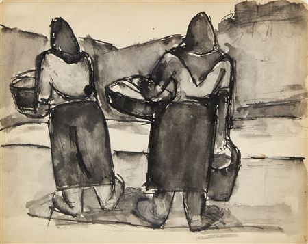Two Women Walking Home, Burgundy