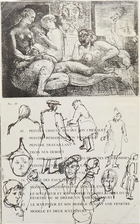 Double-sided figure sketches on a catalogue page
