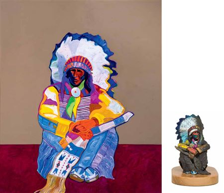 Set of two (2): Watching the Ceremonial; Seated Chief by John Nieto - Auction record, sale price, and art valuation. Compare with similar artists and explore comparable artworks.