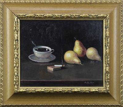 Still life with pears, cigarette and coffee cup