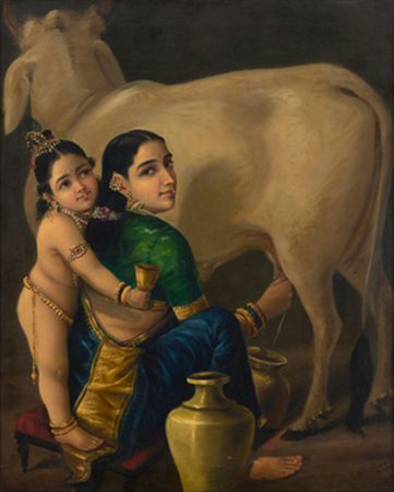Yashoda and Krishna by Raja Ravi Varma - Auction record, sale price, and art valuation. Compare with similar artists and explore comparable artworks.