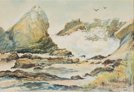 Rocky coastal scene with crashing waves by Hazel Goetsch - Auction record, sale price, and art valuation. Compare with similar artists and explore comparable artworks.