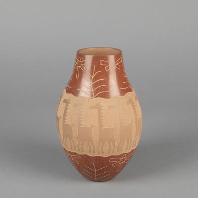 Sgraffito Vase with Giraffes and Dragonflies, 1998